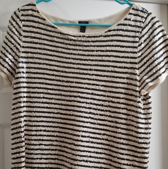 J crew black and white striped sequin top - Picture 1 of 6